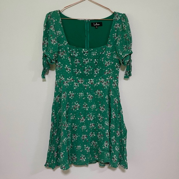 Lulu's  Camellia Curtsies Green Floral Print Skater Dress - Picture 4 of 6
